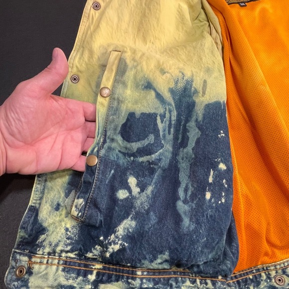 Milwaukee Performance Mens XXL Denim Motorcycle Vest Yellow Blue Acid Wash Biker - Picture 7 of 11